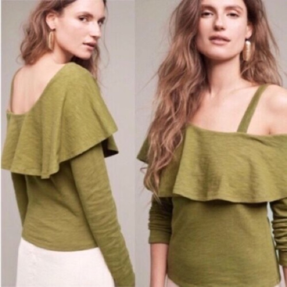 ANTHROPOLOGIE POSTMARK NWT olive green slouch off the shoulder top size XL -